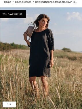 Magic linen RELAXED FIT LINEN DRESS ARUBA IN BLACK